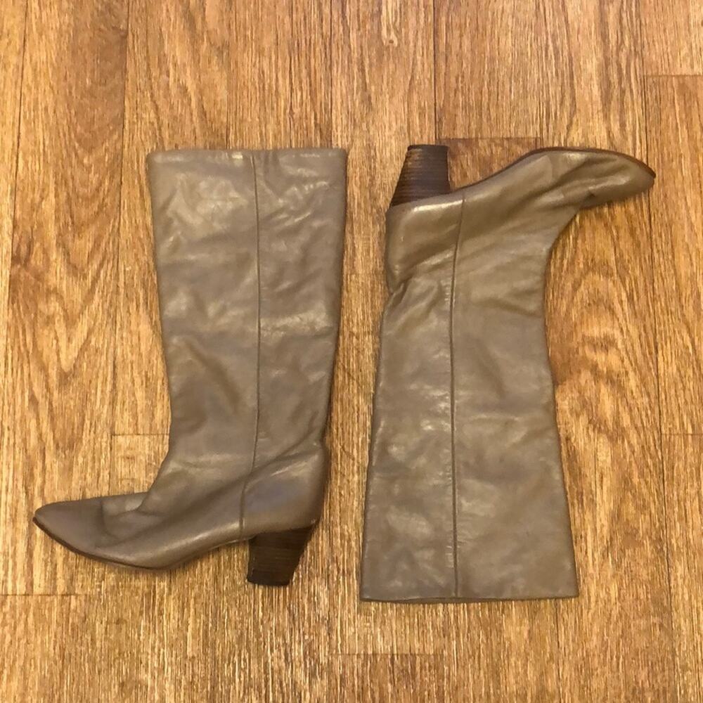 Free People Golo Tan Leather Boots with Stacked Wood Heels Size 8.5 M